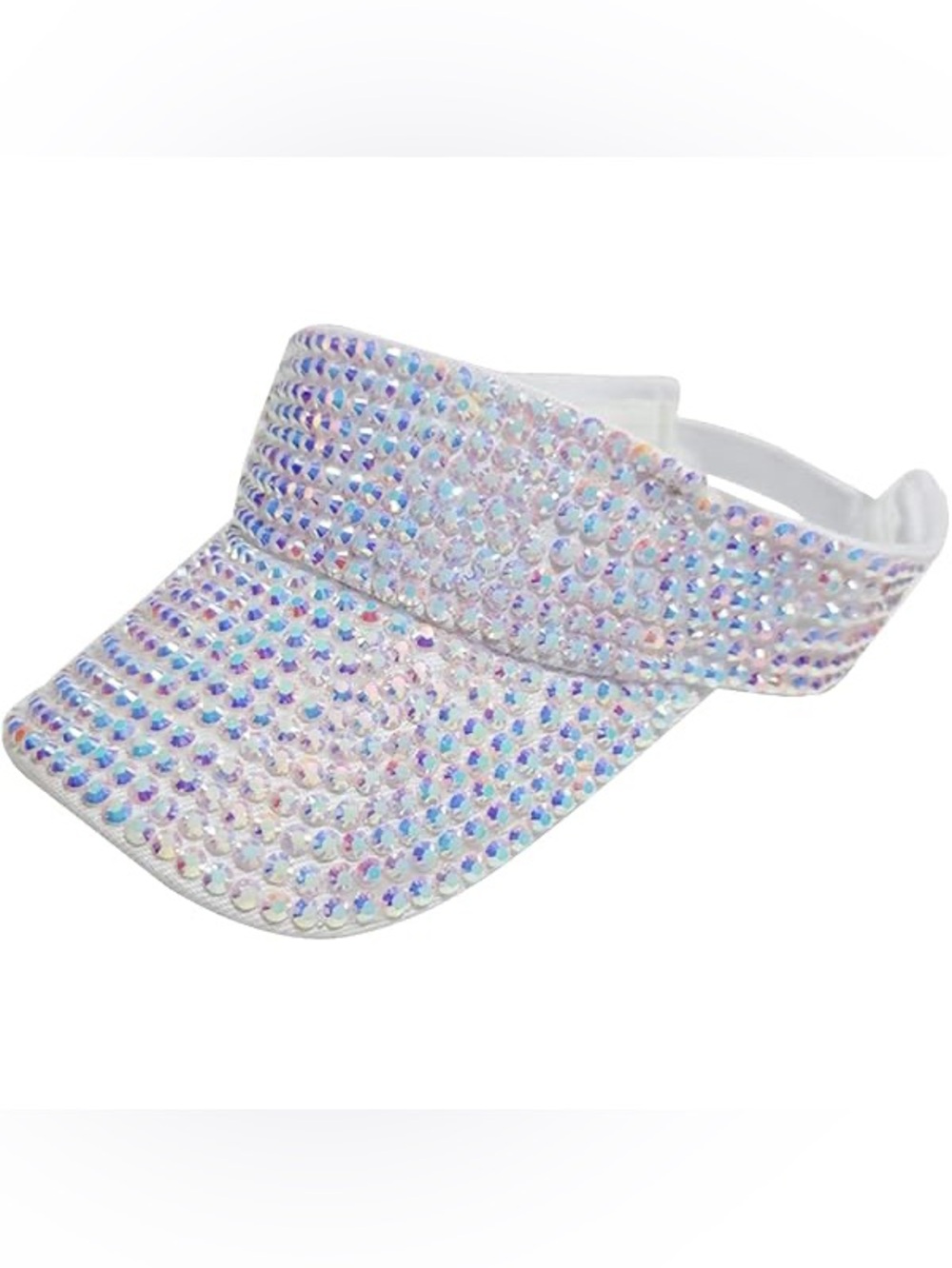 Iridescent Crystal Sequin White Bling Rhinestone Party Visor Sun Hat Adjustable